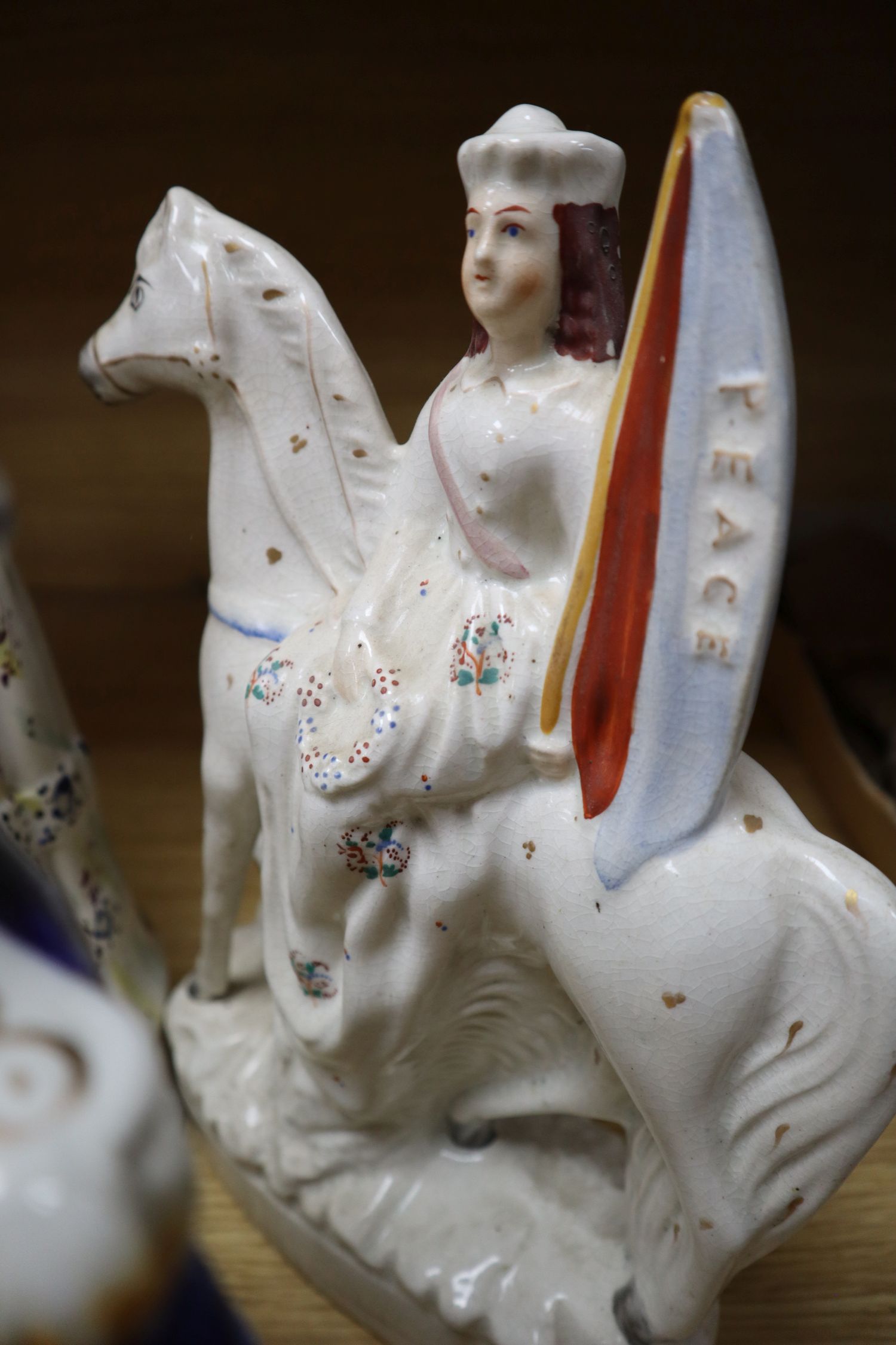 Five mid 19th century Crimean War related Staffordshire figure groups including EN. Napoleon, 40cm (some damage)